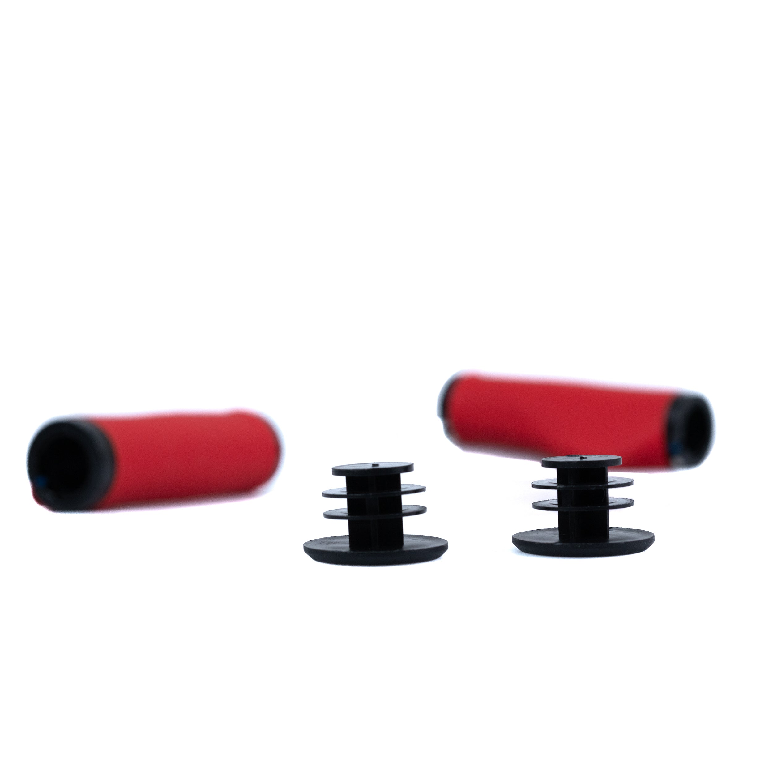 Handlebar Grip Set with Clamps for Electric Bicycles, featuring a close-up view of the ergonomic grips, bar end plugs, and locking ring clamps, designed for superior control and comfort.