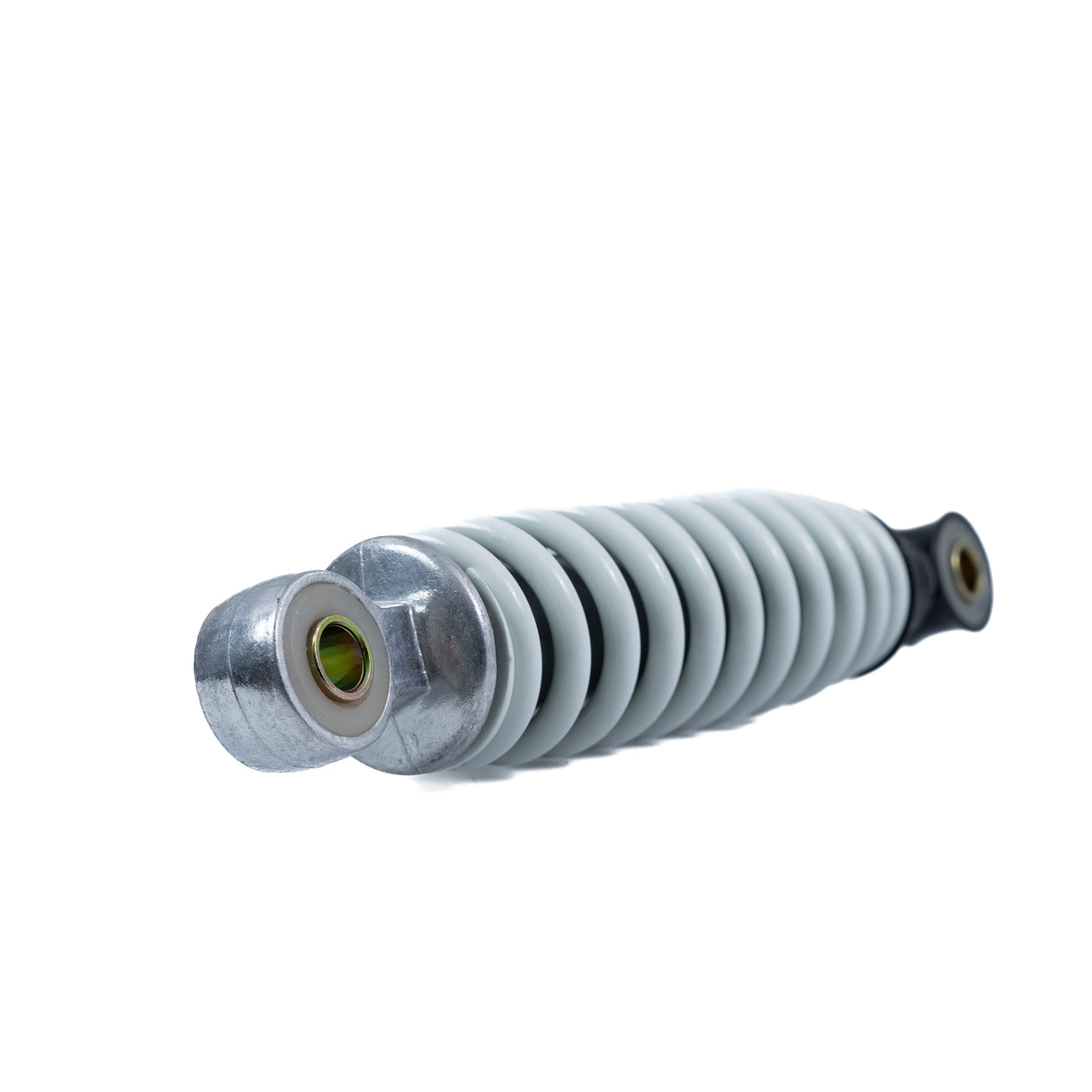 Universal Shock Absorber for Go-Karts, close-up view of a coiled, adjustable metal shock absorber designed for go-karts, showcasing its sturdy construction and intricate coiling for enhanced ride comfort and durability.