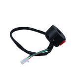 4-Pin Engine Switch Assembly for ATVs, Mini Bikes, & Scooters featuring a handlebar mount, visible wires, and a start switch with an engine kill button, shown with a 24 cable harness and 4-pin connector.