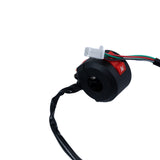 4-Pin Engine Switch Assembly for ATVs, Mini Bikes, & Scooters featuring a black round device with attached red and green wires, including a start switch and engine kill button, designed for handlebar mounting.