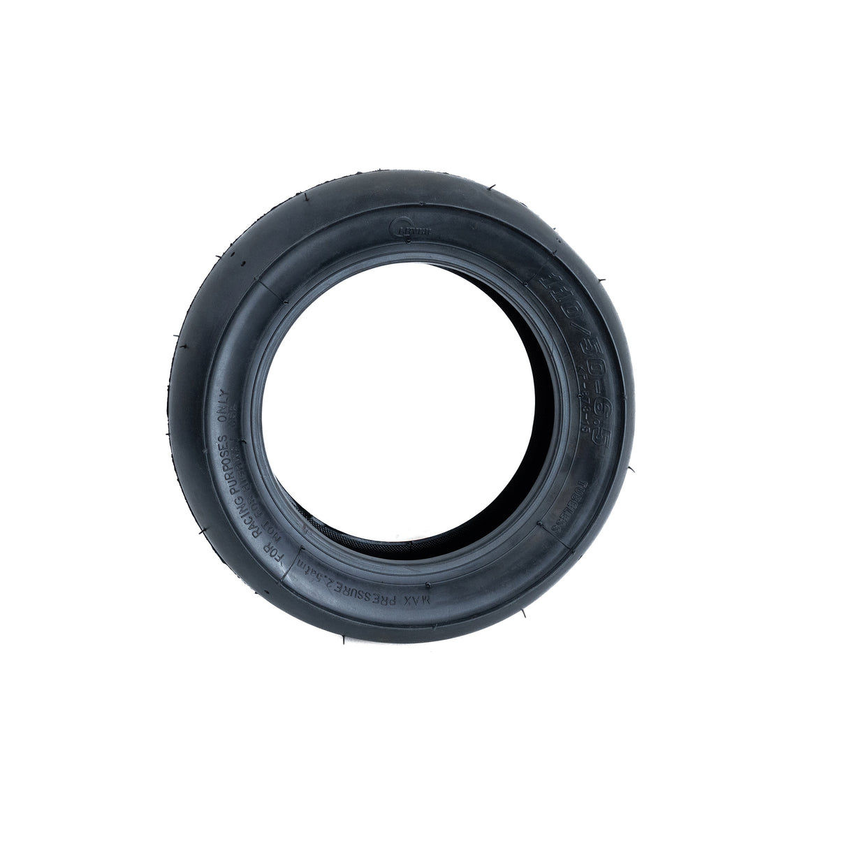 110/50-6.5 Pocket Bike Tire with KF873 Slick Tread, featuring a treadless racing design, suitable for X-Treme XP-700, XP-489, and similar bikes. Tubeless pneumatic tire, eliminating the need for an inner tube.