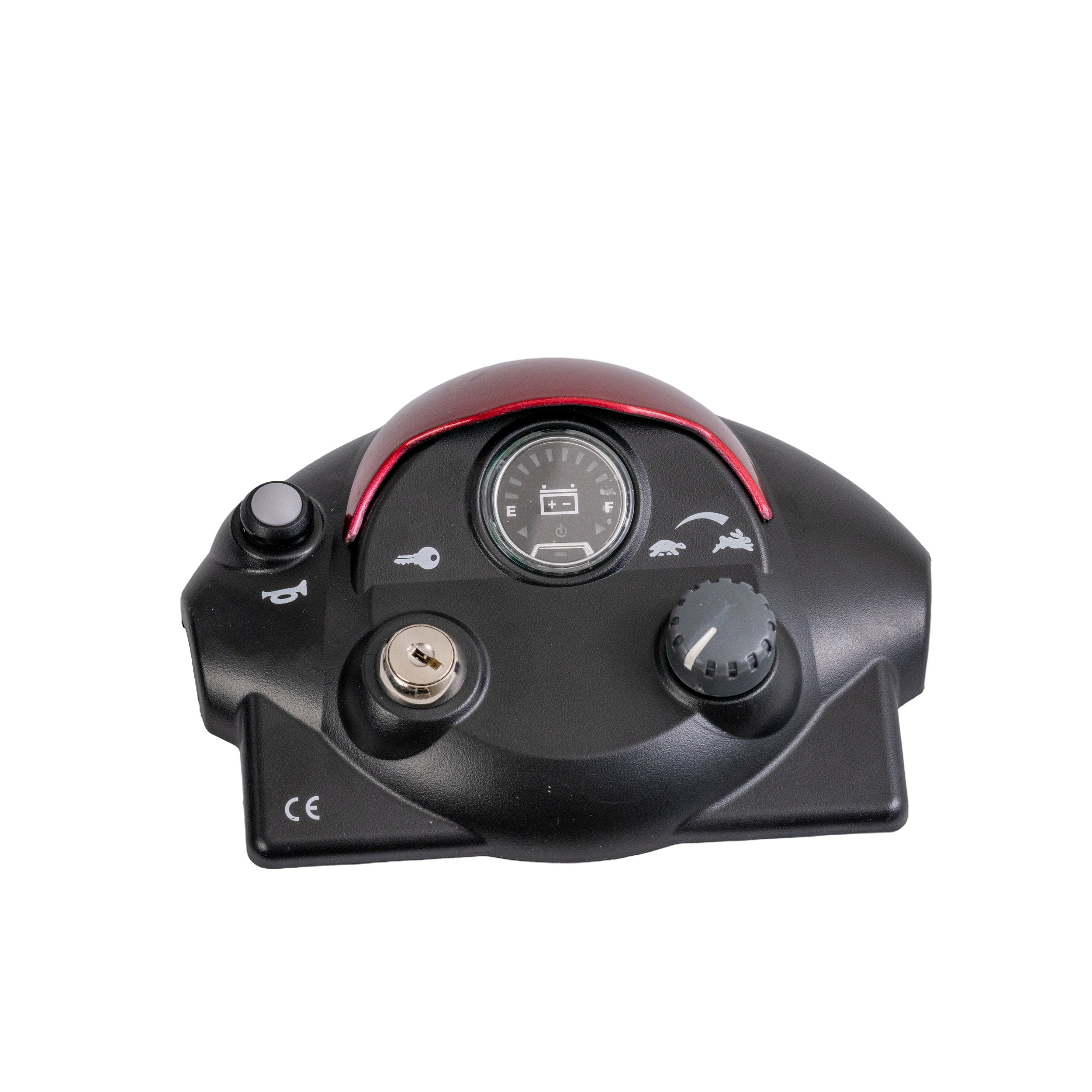 Top Console Assembly with Shroud for the Go-Go Elite Traveller (SC40E/SC44E), featuring dials, buttons, and a keyhole for easy replacement and repair of your mobility scooter's control console.