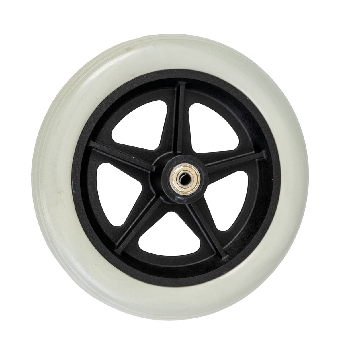 8x1-1/4 Wheel for the Merits 4-Wheel Aluminum Rollator (W467) featuring a white rim, puncture-proof polyurethane foam-filled tire, and pre-installed 608ZZ bearings.