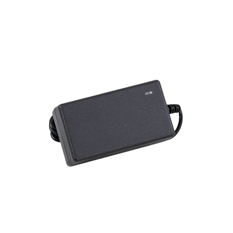 12 Volt 2.1 mm ID Coaxial Battery Charger for the Avigo Extreme Electric Scooter, featuring a black rectangular wall-mounted case with an attached cord and multi-color LED indicator for charging status.