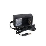 12 Volt 1.2 Amp 2.1mm ID Coaxial Battery Charger with a black power cord, white label, and close-up of the adapter.