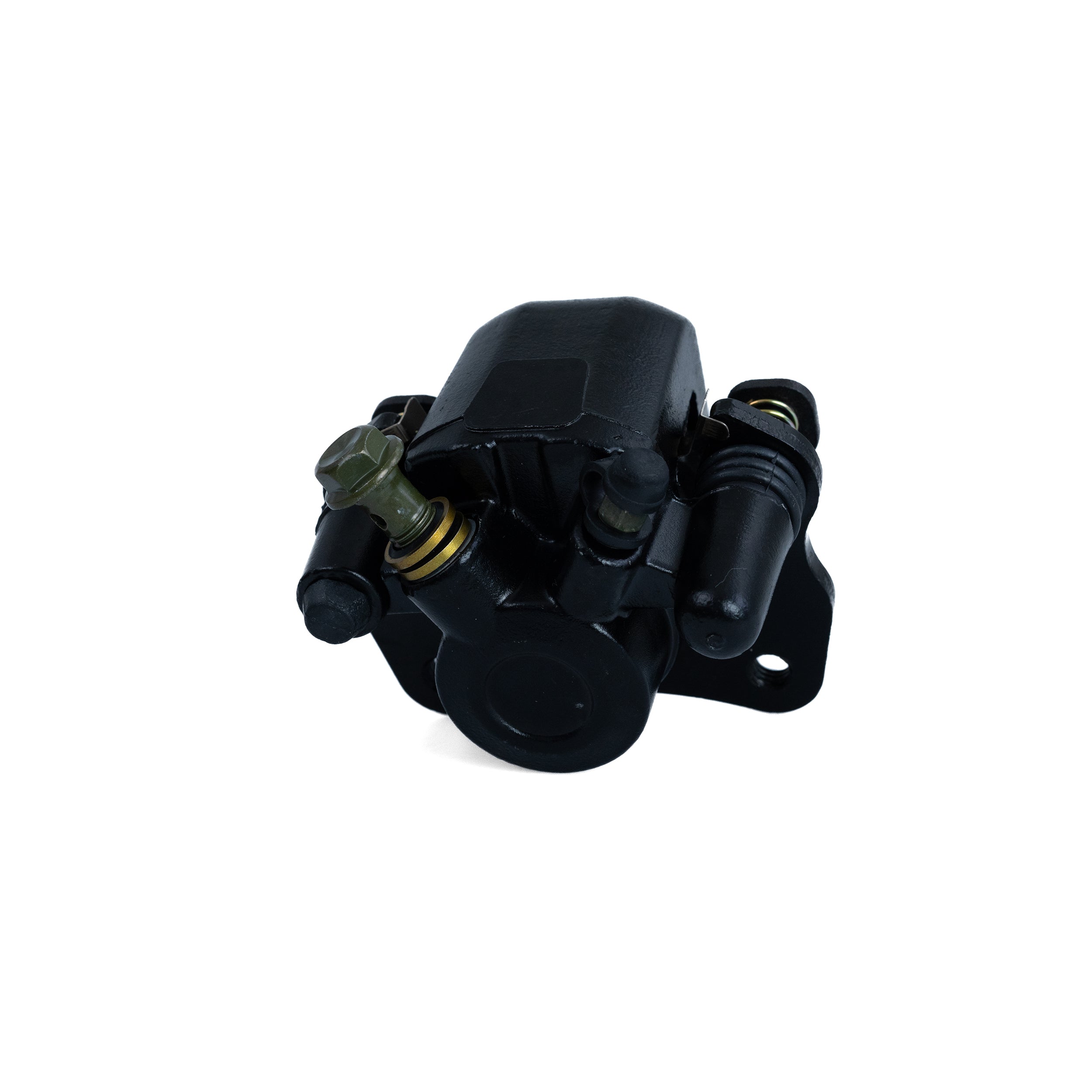 Front Brake Caliper for the Coleman AT200-B ATV, featuring a mechanical design with integrated brake pads, essential for optimal ATV braking performance.