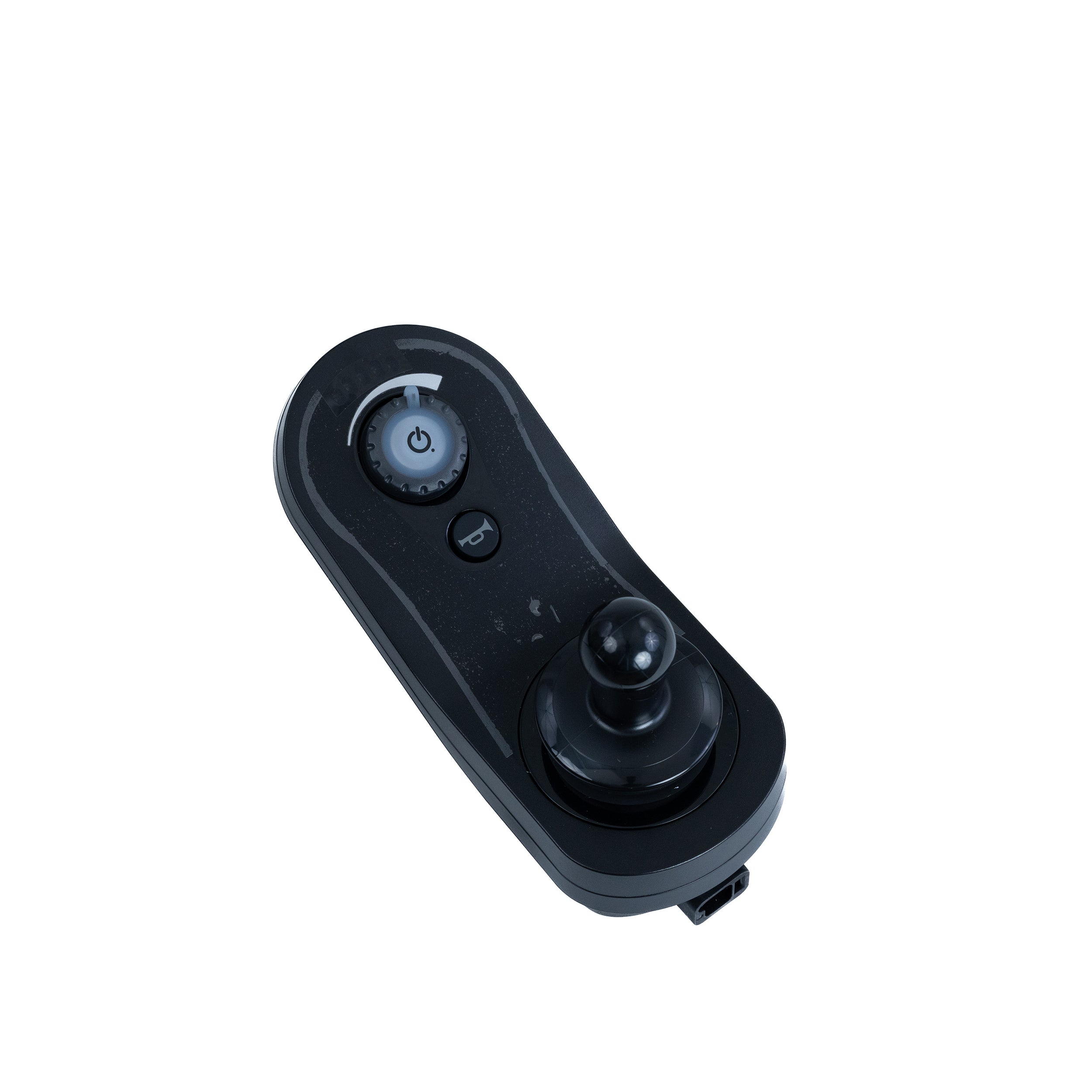 Dynamic LiNX LE Joystick Remote for Jazzy EVO 614, EVO 614HD, Elite 14 & Elite HD Power Chairs, featuring ergonomic design with easy-access buttons, knobs, and a prominent power button for user-friendly control.