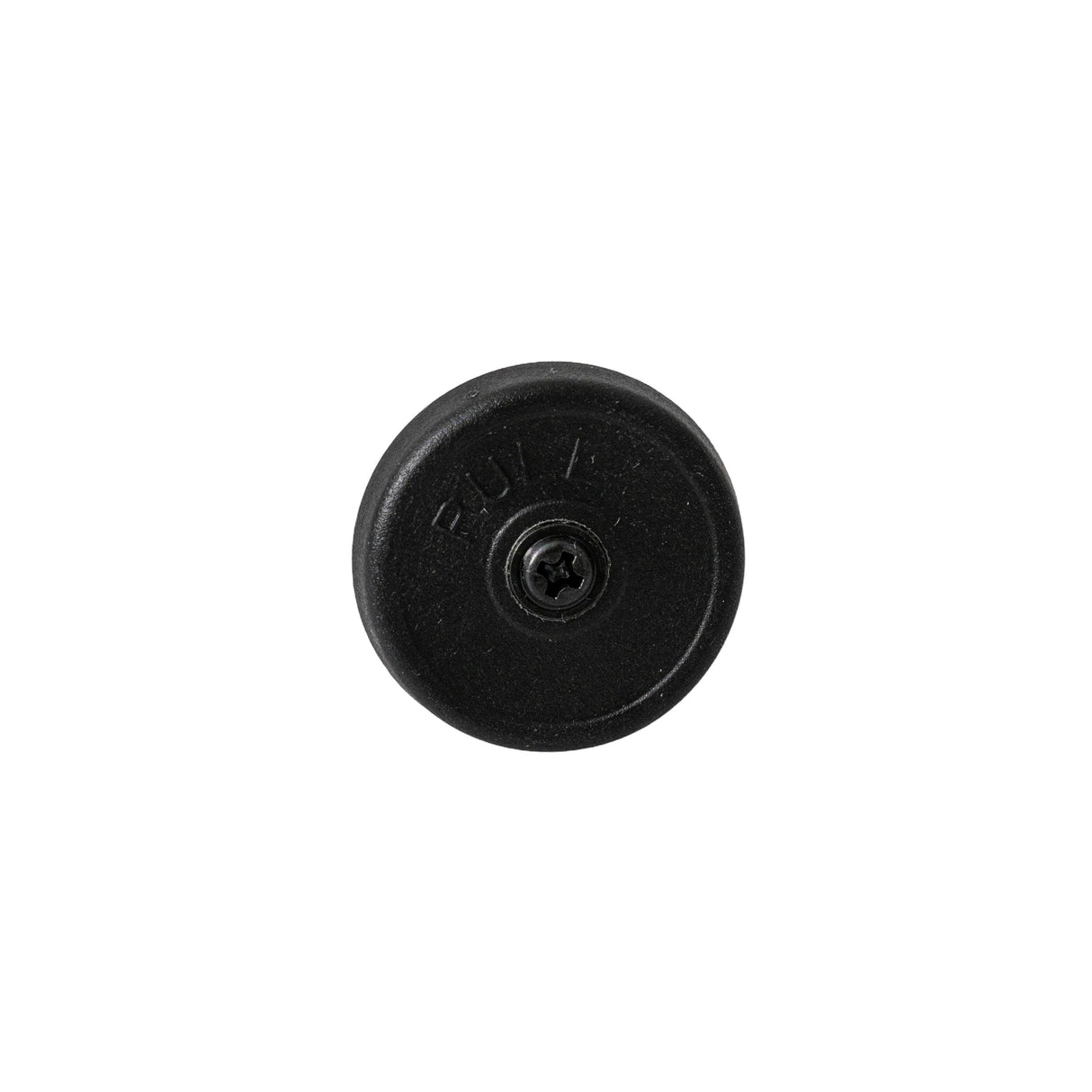 Pedestal Knob for the Golden Buzzaround Carry-On (GB120) Scooter: A black round knob with an integrated screw, designed as a replacement part for securing the scooter's pedestal.