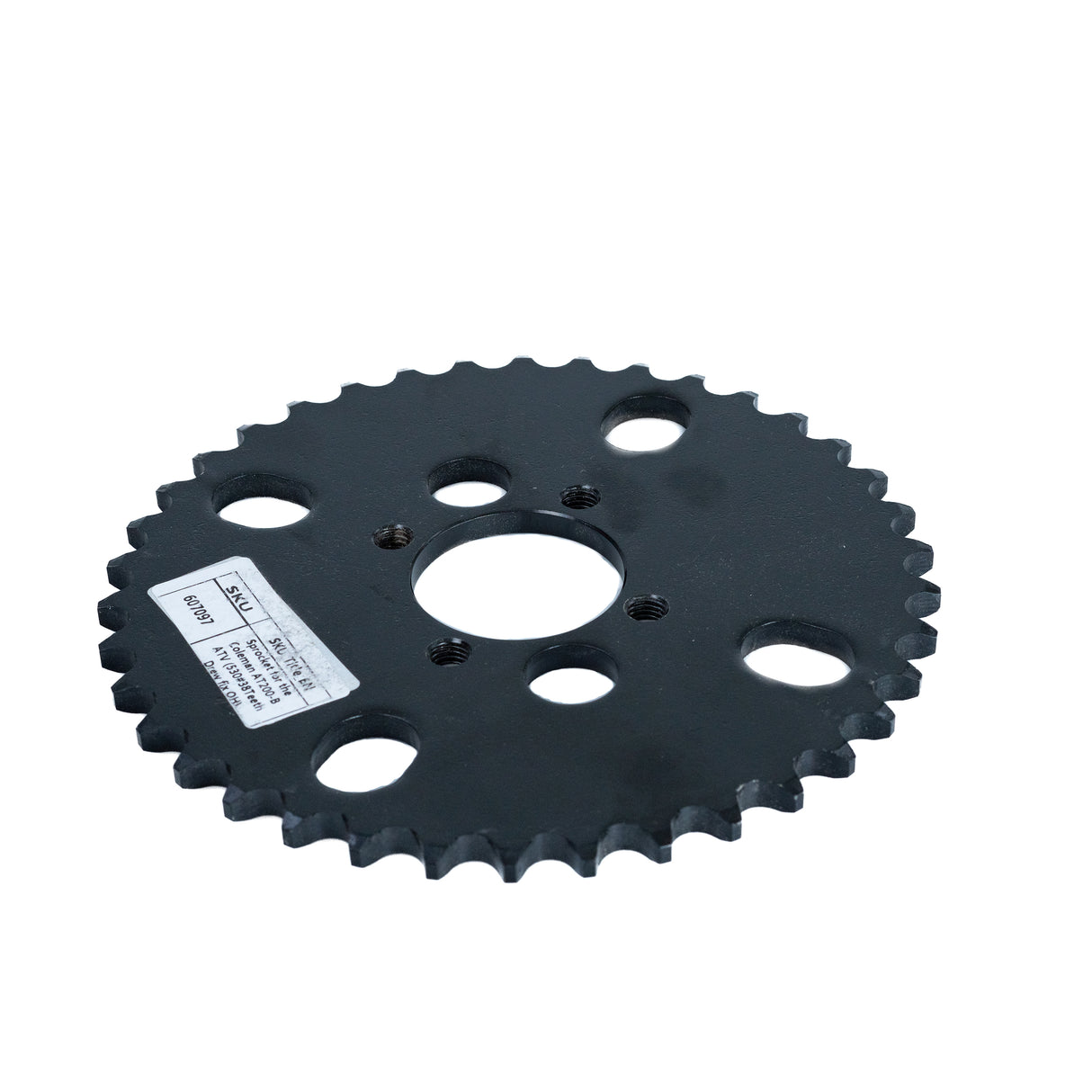 #530 Chain 38 Tooth Sprocket for the Coleman AT200-B ATV, featuring a black gear with multiple holes, a 7.75 disc, a 1.97 center hole, and four 10 mm unthreaded mounting holes.