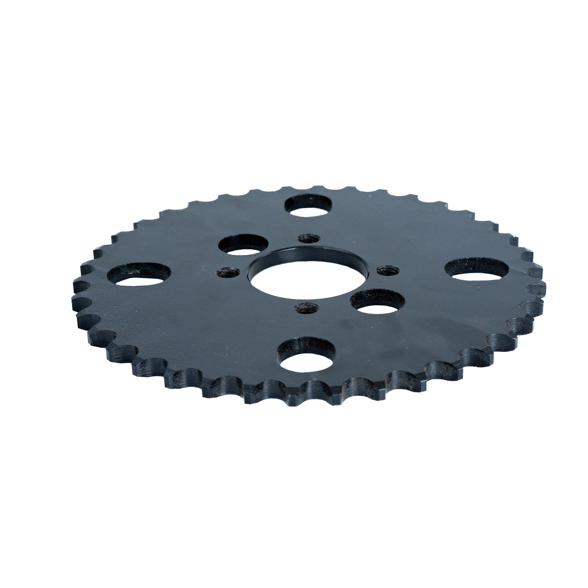 #530 Chain 38 Tooth Sprocket for the Coleman AT200-B ATV: a black gear with evenly spaced holes around the edge and a central mounting hole.