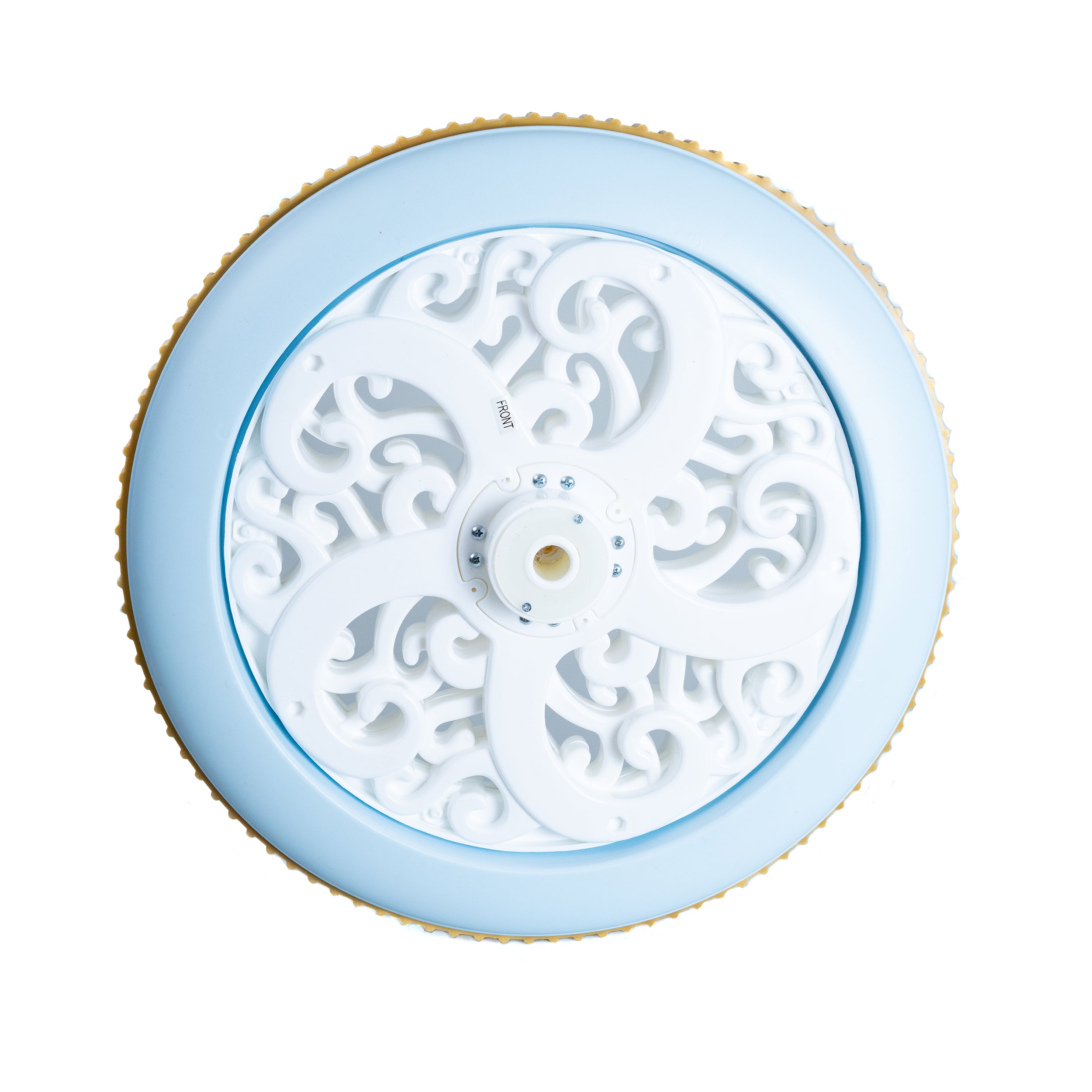 Front Wheel for the Dynacraft Disney Princess Cinderella Electric 24V Carriage, featuring white filigree spokes and a ridged outer strip, designed specifically for this toy carriage.