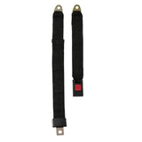 Universal Seat Belt with Push Button Buckle for Go-Karts & Golf Carts, featuring a close-up of the durable 2-point black nylon strap and red press button buckle for secure attachment.