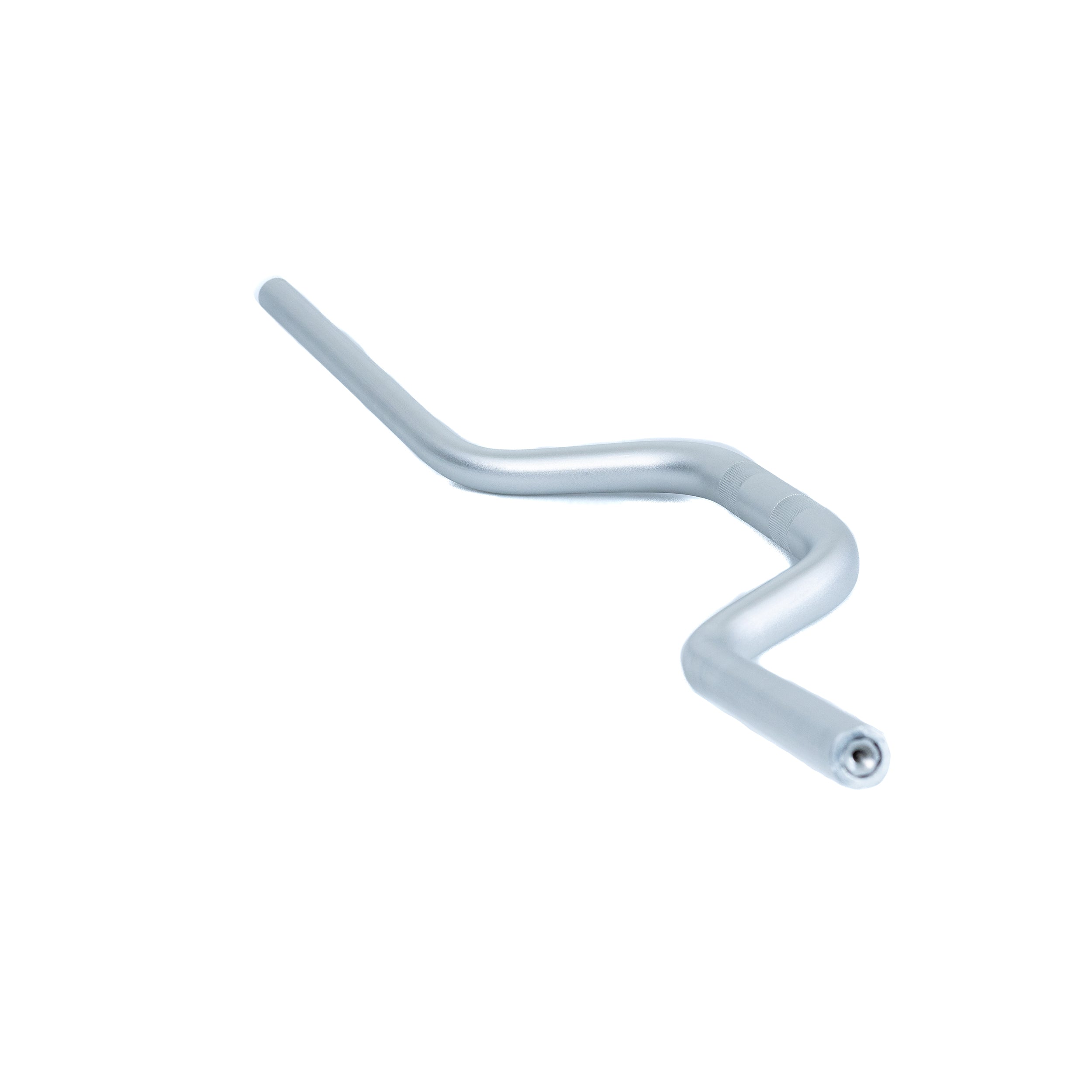 Handlebar for the Coleman AT200-B ATV, featuring a curved silver metal design with a sturdy 7/8 alloy tubing, center swell of 1, and drilled inserts for brake and throttle bar ends.