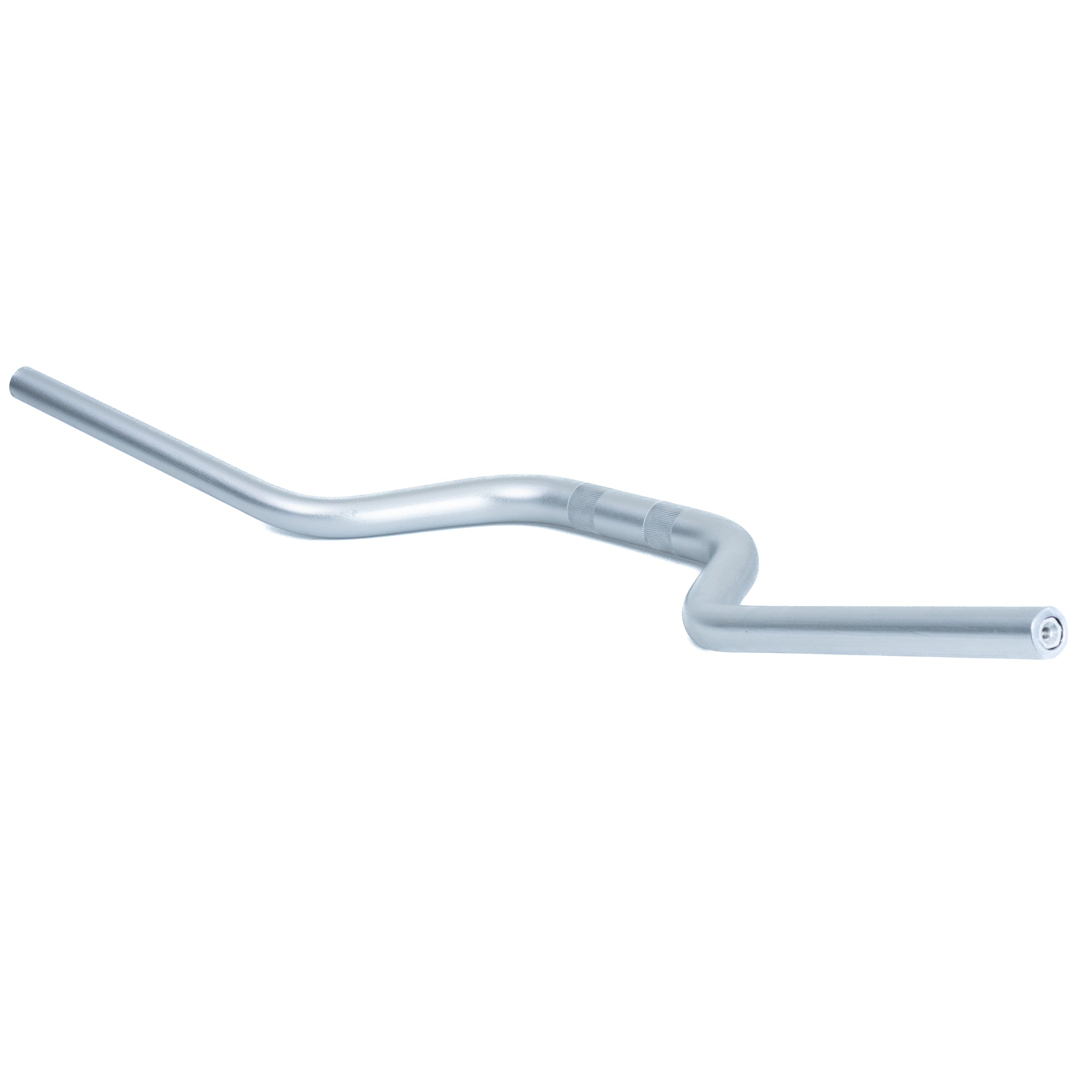 Handlebar for the Coleman AT200-B ATV featuring a curved, silver metal design with a central swell and tapped ends for brake and throttle attachment. Suitable for rugged terrain and durable steering.