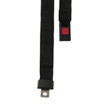 Universal Seat Belt with Push Button Buckle for Scooters and Power Chairs, featuring a durable black strap and a prominent red button for secure attachment.