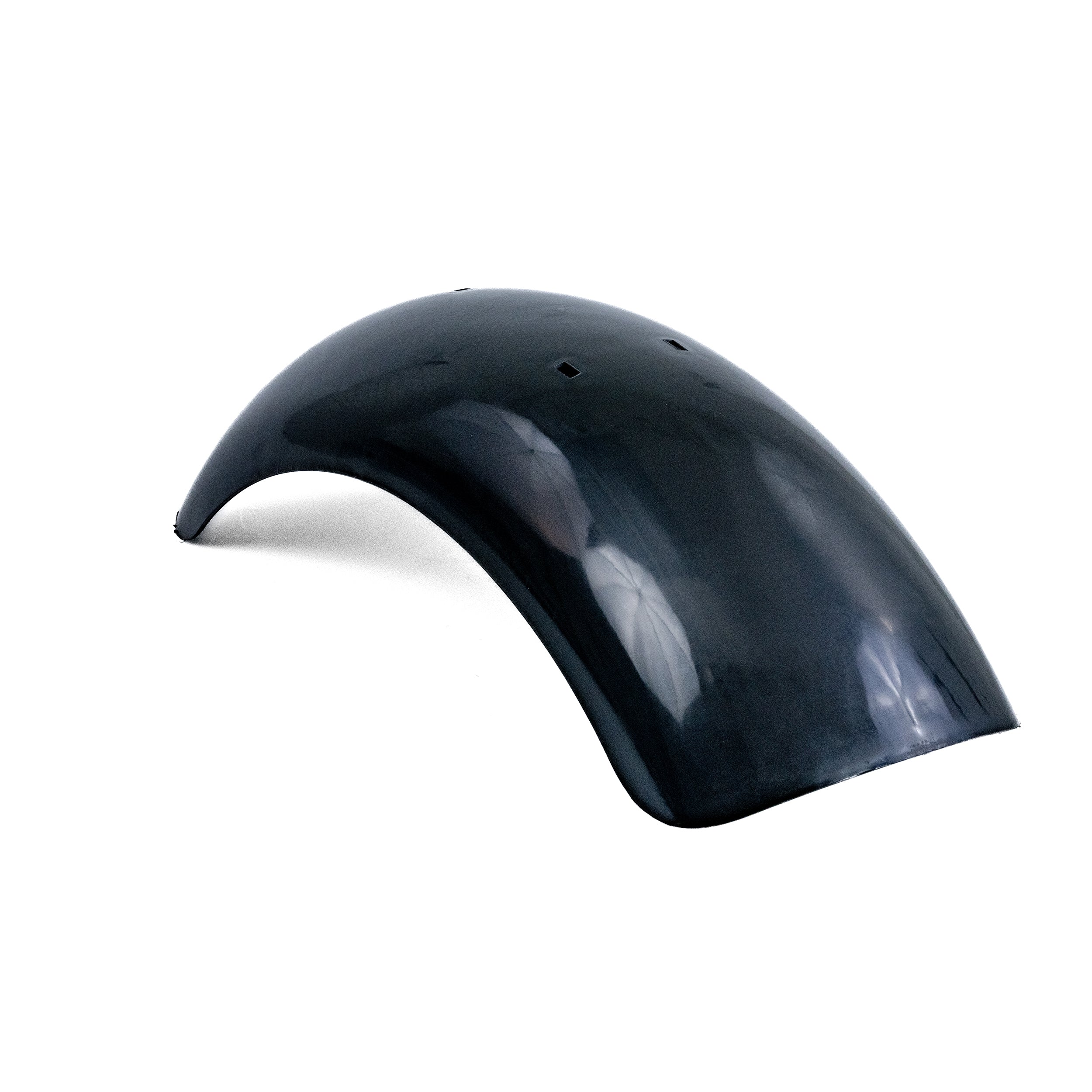 Plastic Front Fender for the Baja MB165 & MB200 Mini Bike, shown as a black plastic object with holes on a white background.