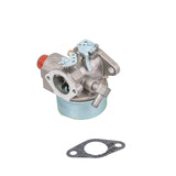 Carburetor 640278 for Tecumseh LEV115 & LEV120 Engines, showing a close-up of the metallic carburetor and gasket, essential for Tecumseh vertical shaft engines used in lawn mowers and small devices.