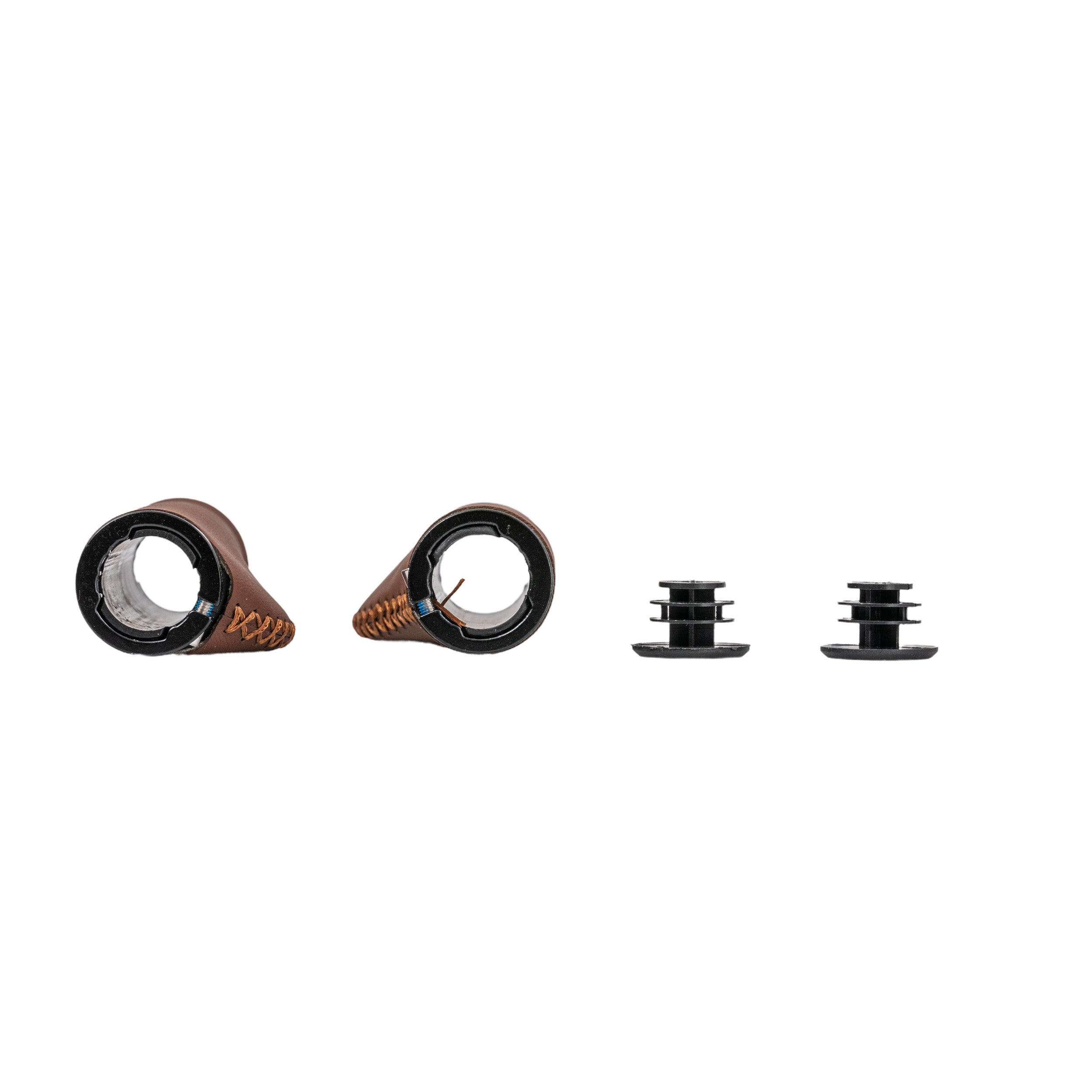 Handlebar Grip Set with Clamps for Electric Bicycles, showcasing close-up details of ergonomic grips, locking ring clamps, and bar end plugs designed for secure and comfortable control on ebikes.