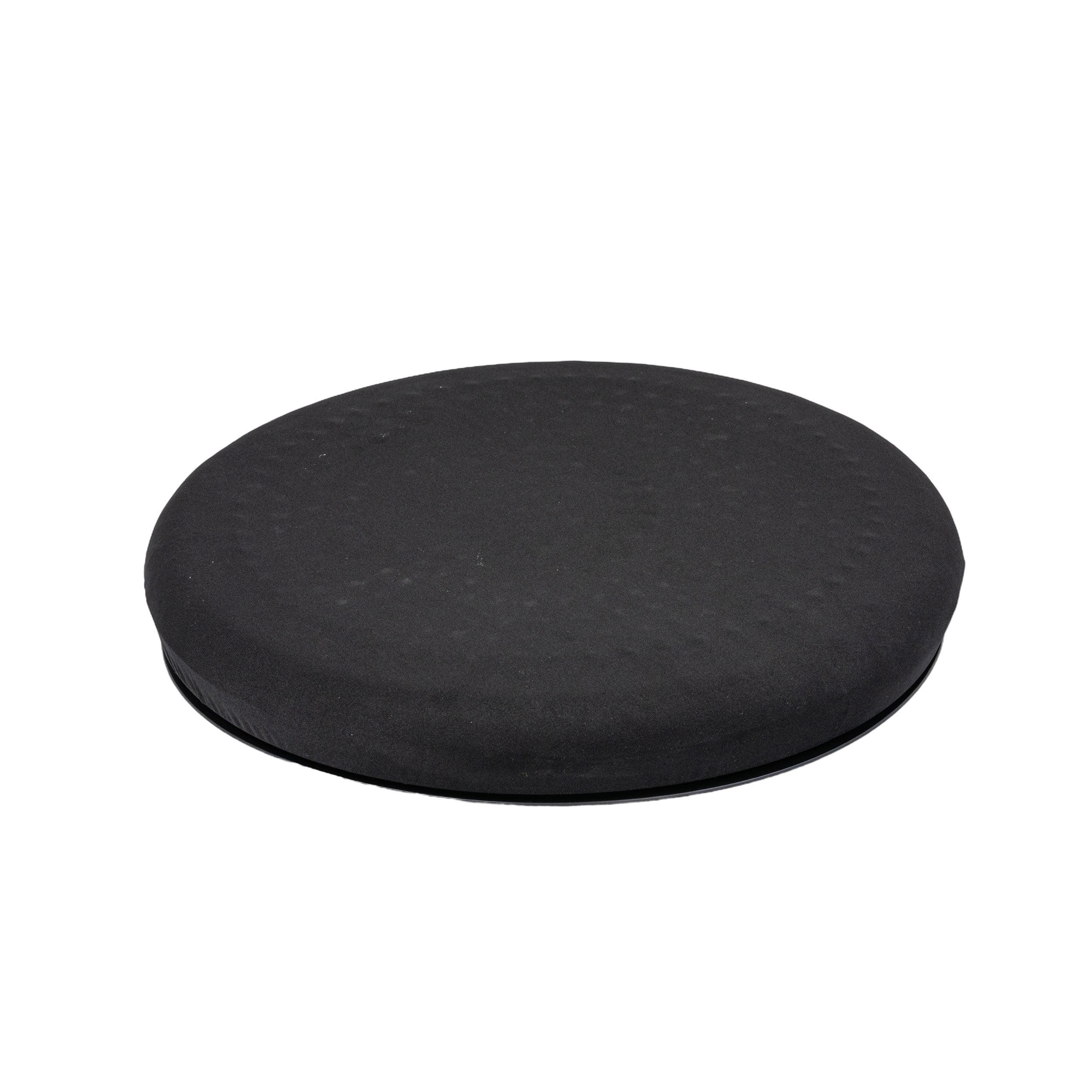 Deluxe Padded Swivel Seat Cushion with Gel & Memory Foam, a black round cushion, designed for easy 360-degree rotation, ideal for car seats, scooter seats, or chairs, shown against a white background.