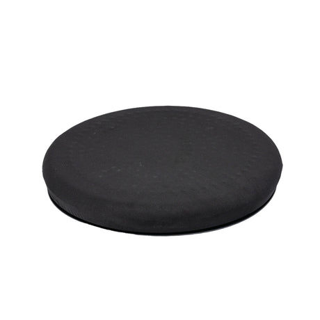 Deluxe Padded Swivel Seat Cushion with Gel & Memory Foam, a black round cushion, designed for easy 360-degree rotation, ideal for car seats, scooter seats, or chairs, shown against a white background.