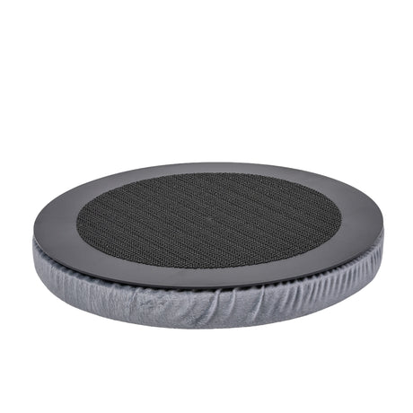 Deluxe Padded Swivel Seat Cushion: A round cushion with a smooth black surface and non-skid underside, designed for easy 360-degree rotation to assist with entering or exiting seats without twisting the lower back.