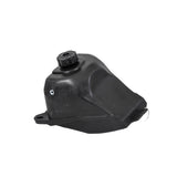 Fuel Tank for 50cc Dirt Bikes: a black plastic tank with a screw cap, featuring a truncated shape and four 3/8 mounting holes, designed to fit the Fit Right FRP DB001 and similar models.