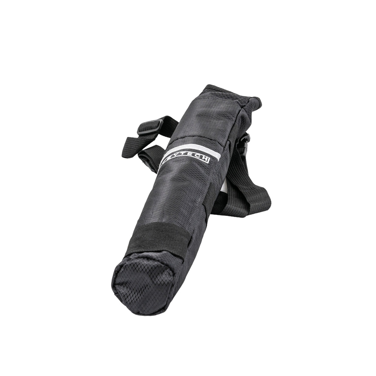 Universal Cane Holder for Mobility Scooters & Power Chairs, a black bag with straps, designed to attach to the backrest and hold canes up to 2-3/4 in diameter securely.