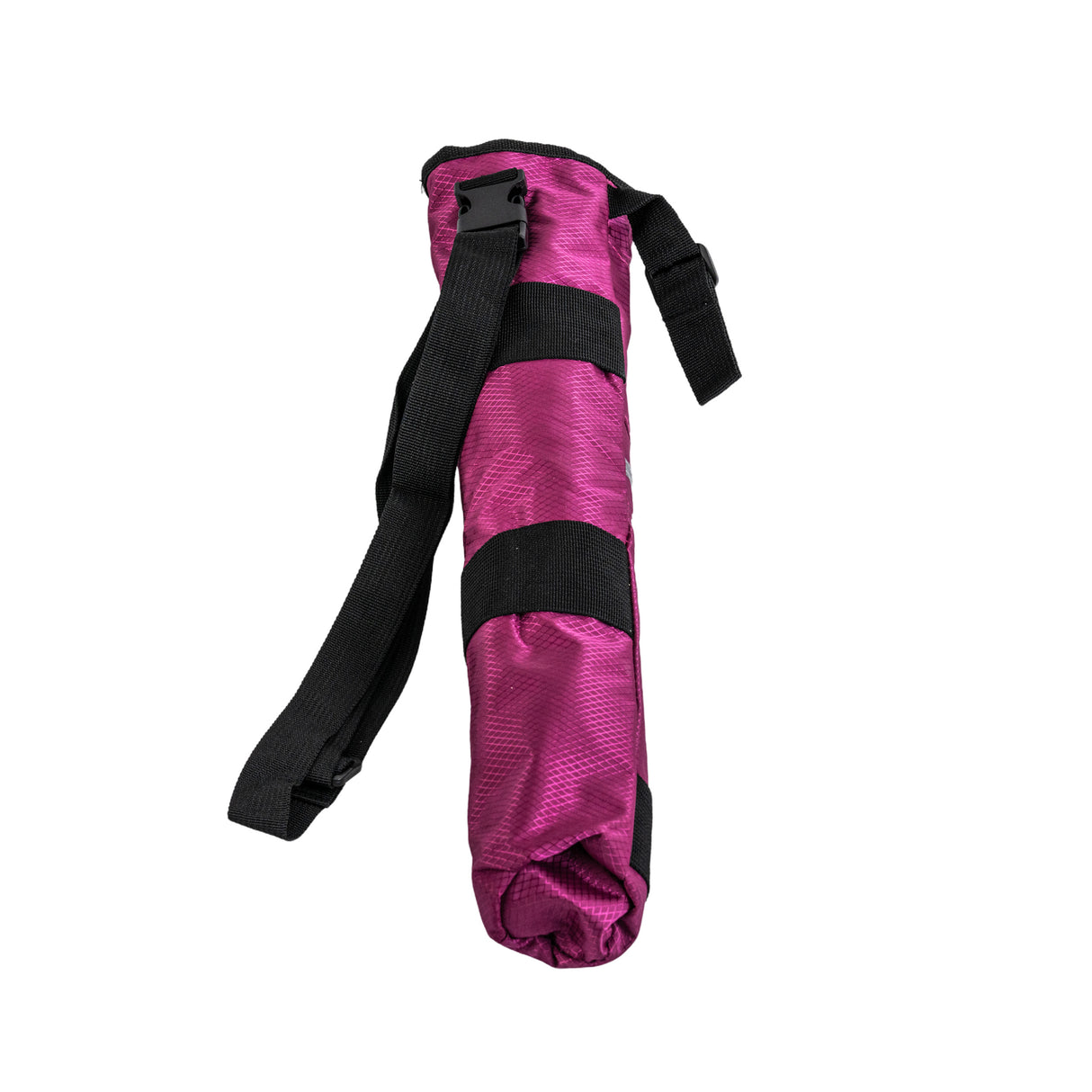 Universal Cane Holder for Mobility Scooters & Power Chairs, featuring a pink and black ripstop fabric pouch with an adjustable black strap, designed to securely carry canes up to 2-3/4 in diameter.