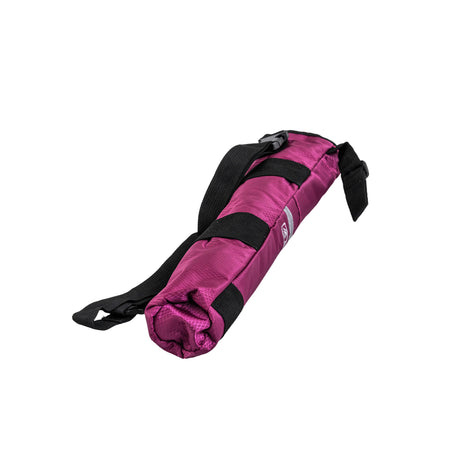 Universal Cane Holder for Mobility Scooters & Power Chairs, featuring a purple bag with black straps for securely carrying canes up to 2-3/4 in diameter.