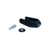 Front Fork Assembly for the Drive Duet Rollator with 2M Prefix, featuring a black plastic structure with a bolt and nut attachment, designed for compatibility with specific serial numbers.