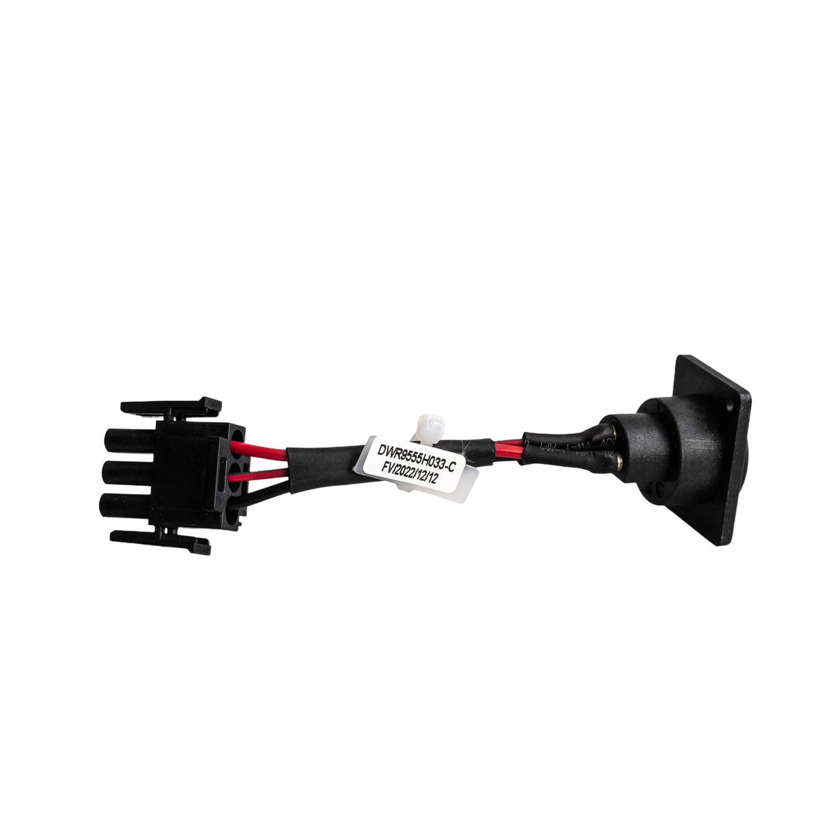 XLR Charging Port for Pride Victory scooters, showing a black electrical plug with attached red and black wires, close-up view highlighting cable and label.