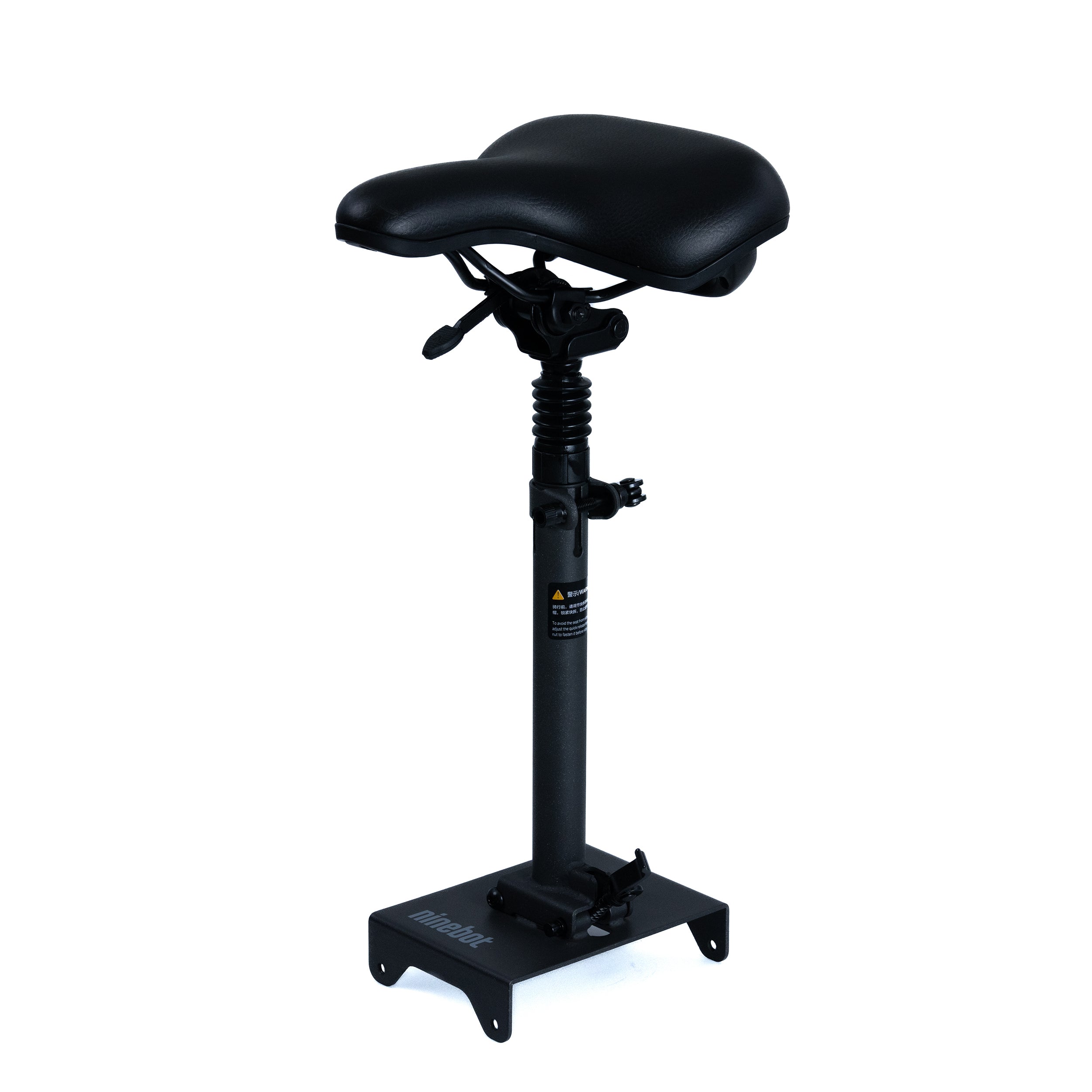 Seat with Mounting Post for the Ninebot MAX G30 Scooter, featuring a black padded seat with a shock absorber on a foldable, adjustable post, designed for enhanced comfort during rides.