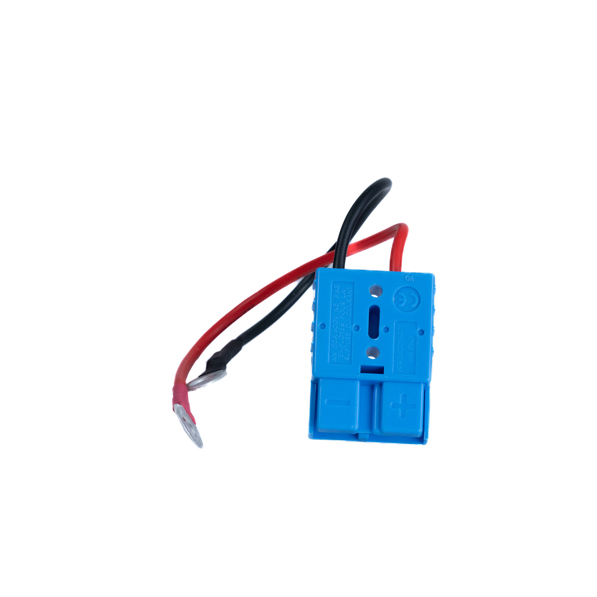 Power Pole Connector Wiring Harness for Electric Scooters & Ride-On Toys, featuring a blue electrical device with visible black and red wires, designed for strong, quick-connect applications.