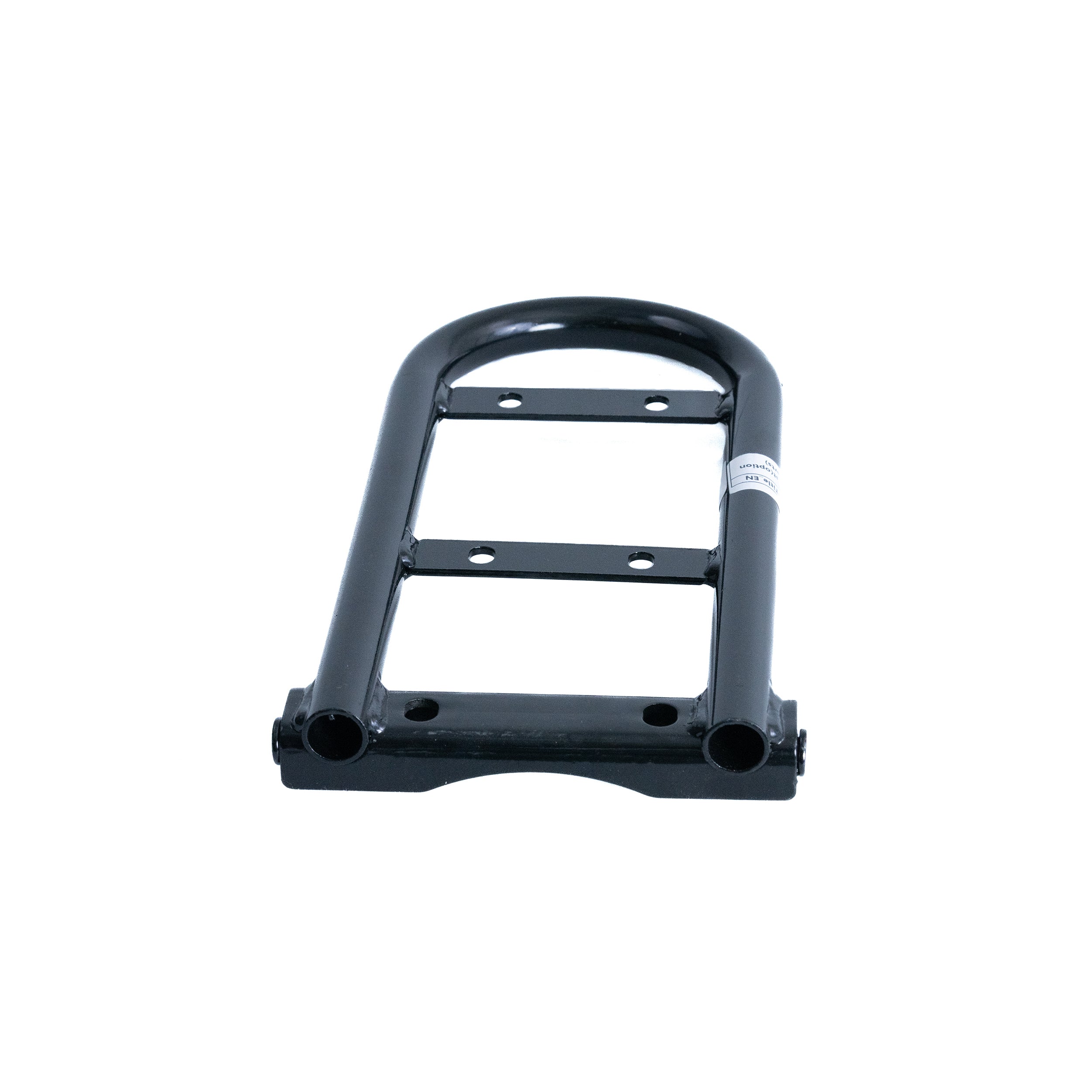 Backrest Frame for the Coleman AT200-B ATV: a black metal frame with several holes, designed to securely attach to the ATV, providing a sturdy base for the padded Backrest Base Board.