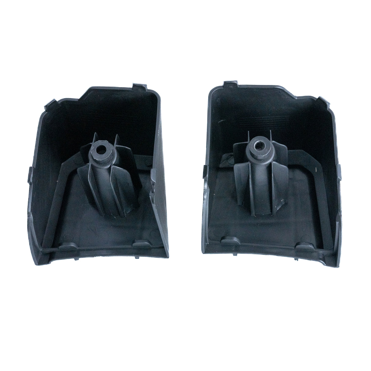 Double Footrest Adapter Blocks for the Coleman AT200-B ATV, shown as a pair of black plastic pieces with holes, designed to snap and bolt onto the foot platform for rider comfort.