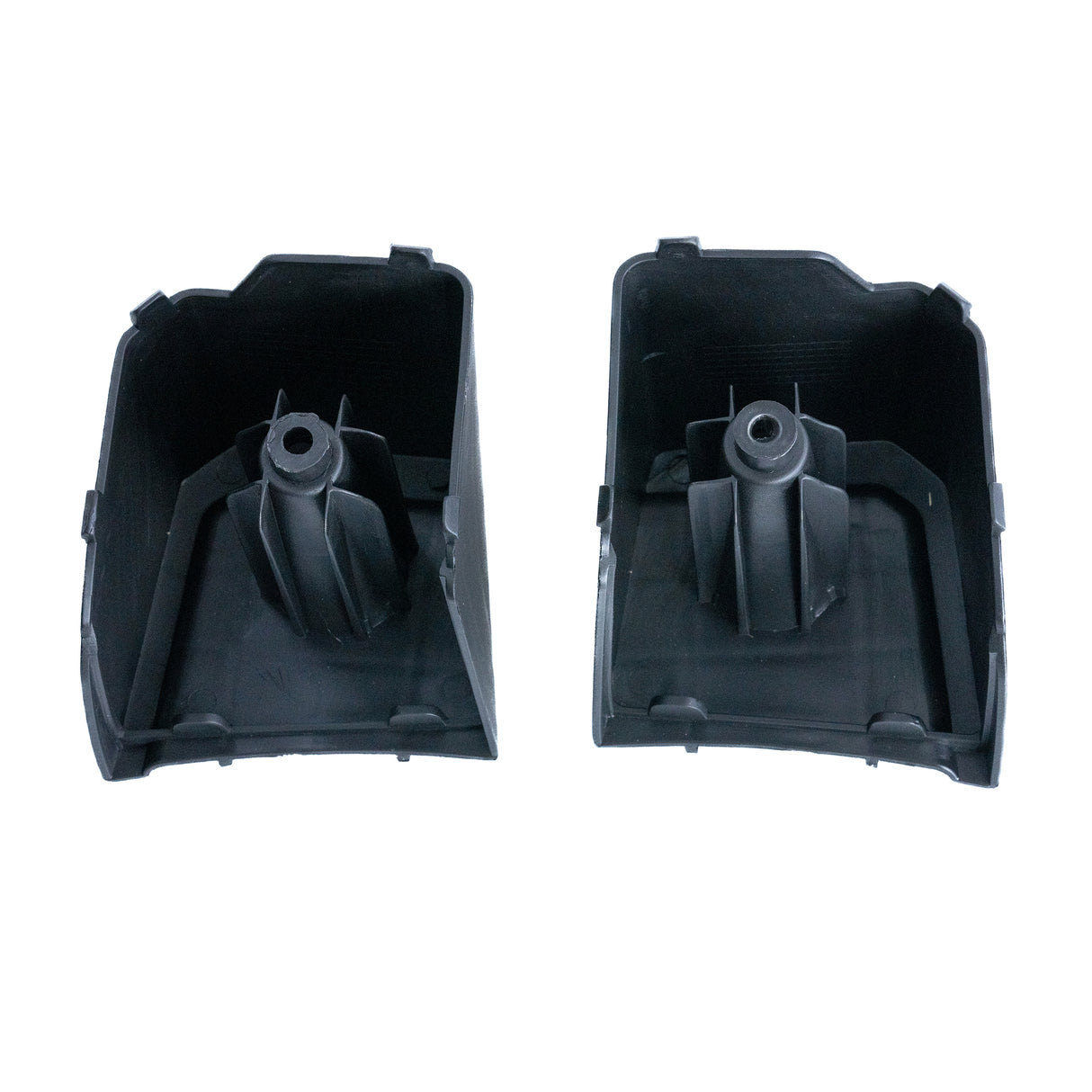 Double Footrest Adapter Blocks for the Coleman AT200-B ATV, showing two black plastic blocks with holes designed for securing onto the ATV foot platform for improved comfort and safety for young riders.