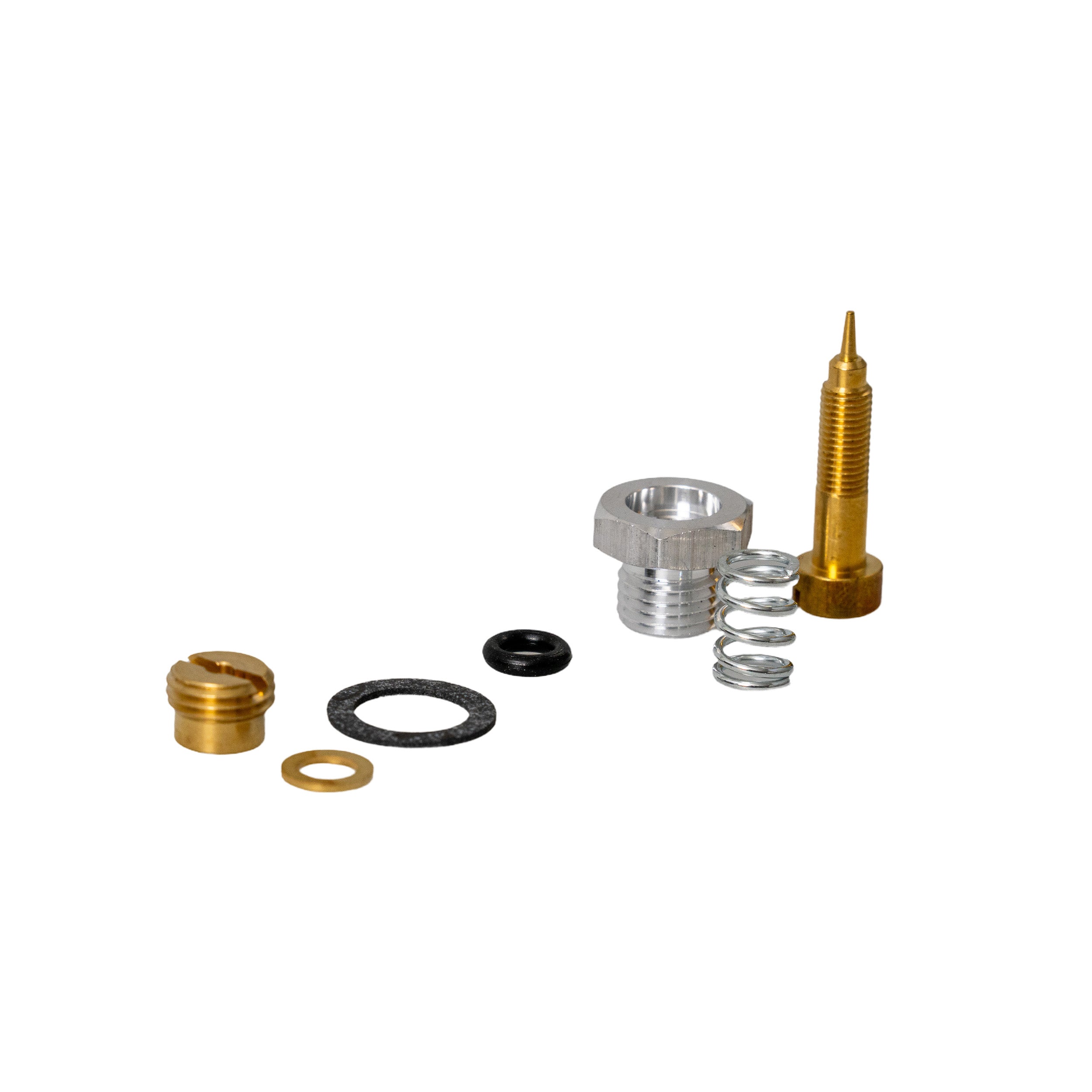 Carburetor Repair Kit 495606, 494624 for Briggs & Stratton Engines featuring metal parts including gaskets, needle valve, jet, and more, shown in a close-up arrangement.