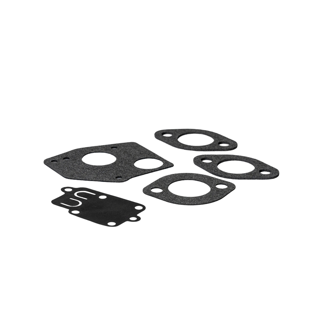 Carburetor Repair Kit 495606, 494624 for Briggs & Stratton Engines, featuring a collection of black gaskets, needle valve, and jet components arranged together.