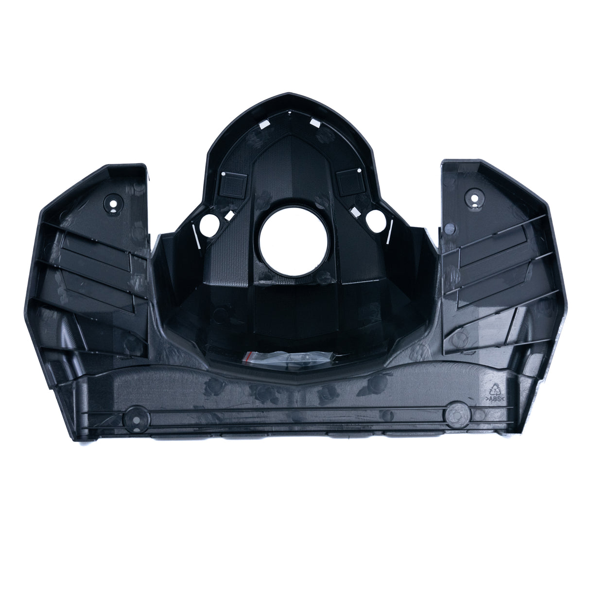 Front Shroud for the 3-Wheel Drive Medical Ventura & Ventura DLX Scooters; close-up of a black plastic piece with a circular hole, designed to replace damaged shrouds.