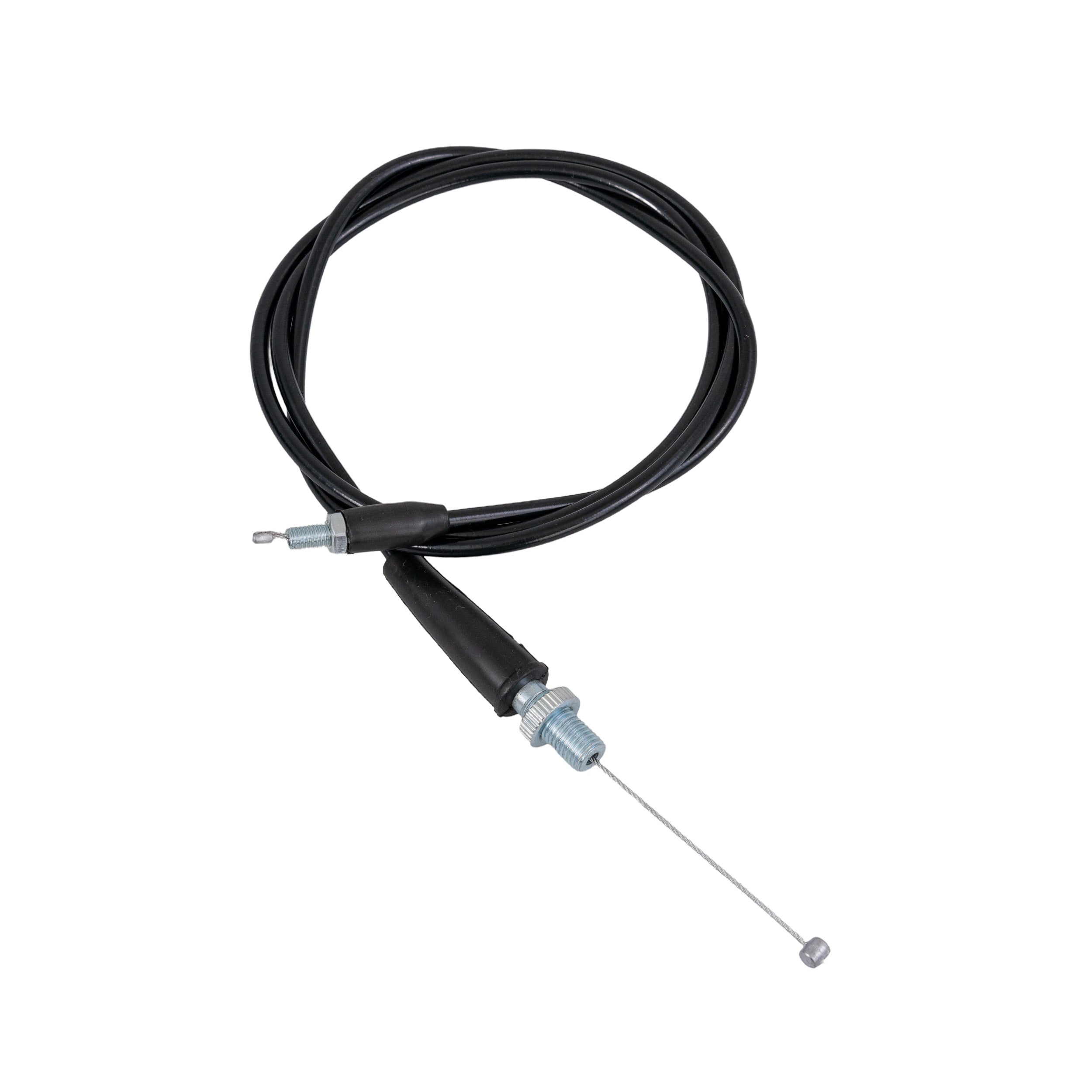 Throttle Cable with Threaded Ends for the Baja Mini Bike MB200, featuring a black cable with a metal handle and threaded ends, designed for precise throttle control.