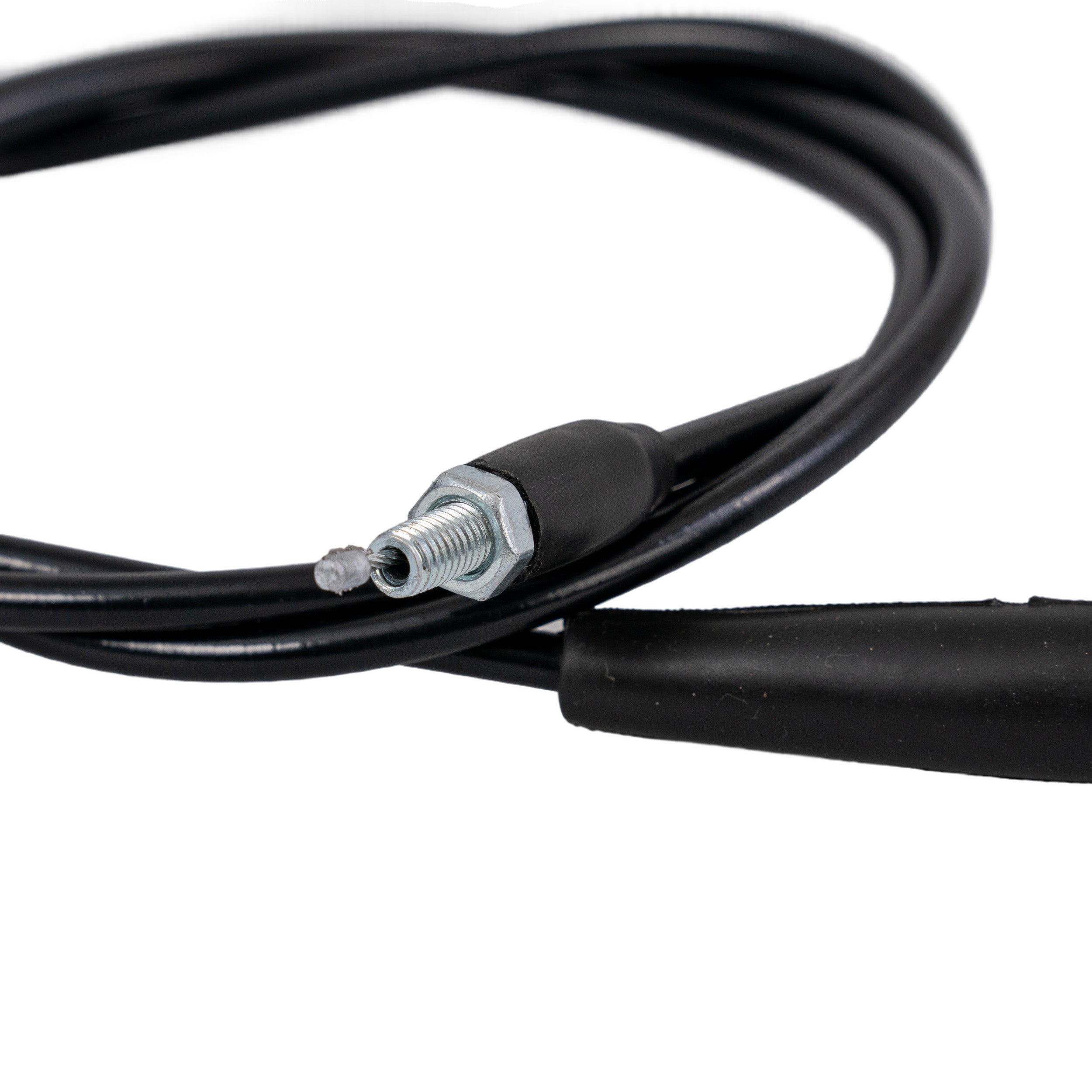 Throttle Cable with Threaded Ends for the Baja Mini Bike MB200, featuring a black cable and metal screw connectors at both ends, designed for precise throttle control.