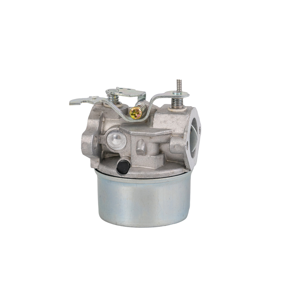 Carburetor with Manual Choke for Tecumseh 4-Cycle Horizontal Go-Kart & Mini Bike Engines, featuring a silver metal body with visible screws and a left-side manual choke lever.