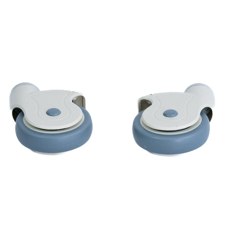 5 Caster Wheels for the Invacare Mariner Rehab Shower Chair (Set of 2), featuring heavy-duty plastic construction, gray rubber tires, and a swiveling threaded stud for secure attachment to the chair.