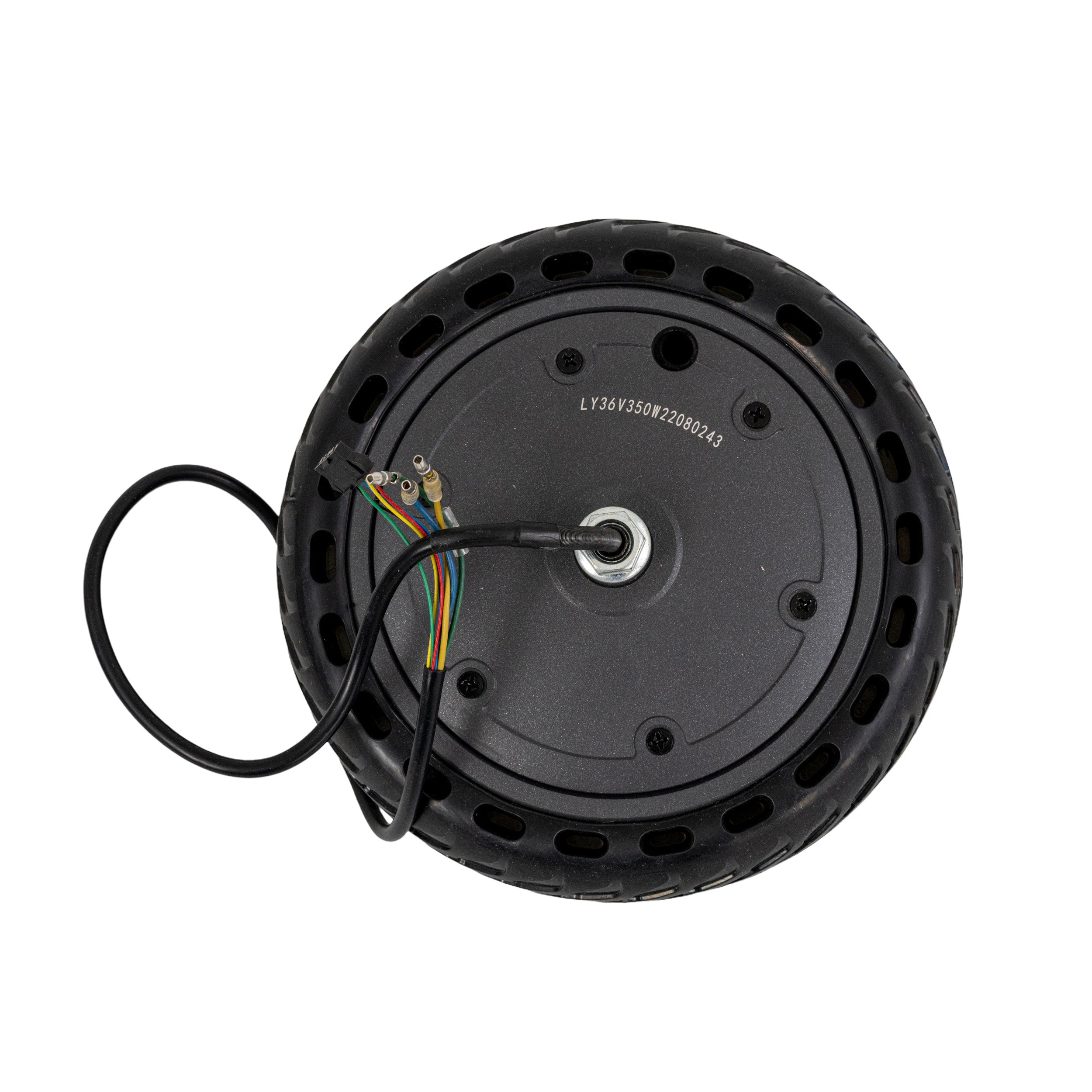 36 Volt Rear Wheel & Hub Motor Assembly for Razor C35 & C35 SLA Electric Scooters (V1+), featuring a black wheel with visible wires and connectors, mounted on a pneumatic tire for easy installation.