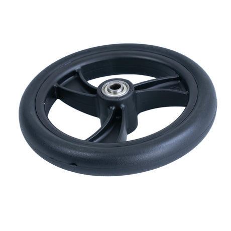 6 Front/Rear Caster Wheel Assembly for the Drive Medical R800 Rollator, featuring a black wheel with a metal center, compatible with specific serial numbers for all four caster positions.