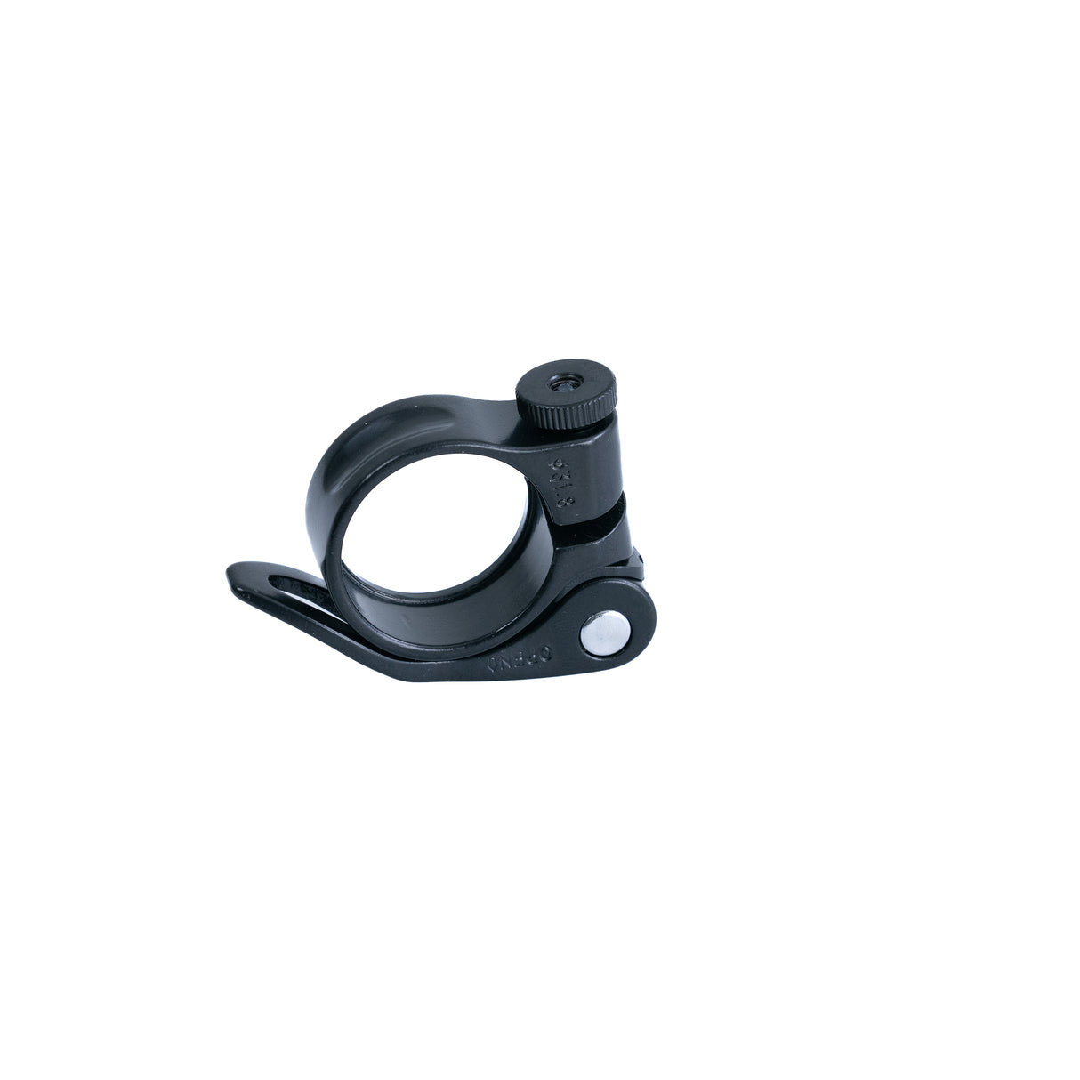 31.8mm Safety Lock Seat Clamp for bikes and scooters, featuring a black metal ring with an integrated screw for secure attachment. Ideal for ensuring a firm hold on 31.8mm seat posts.