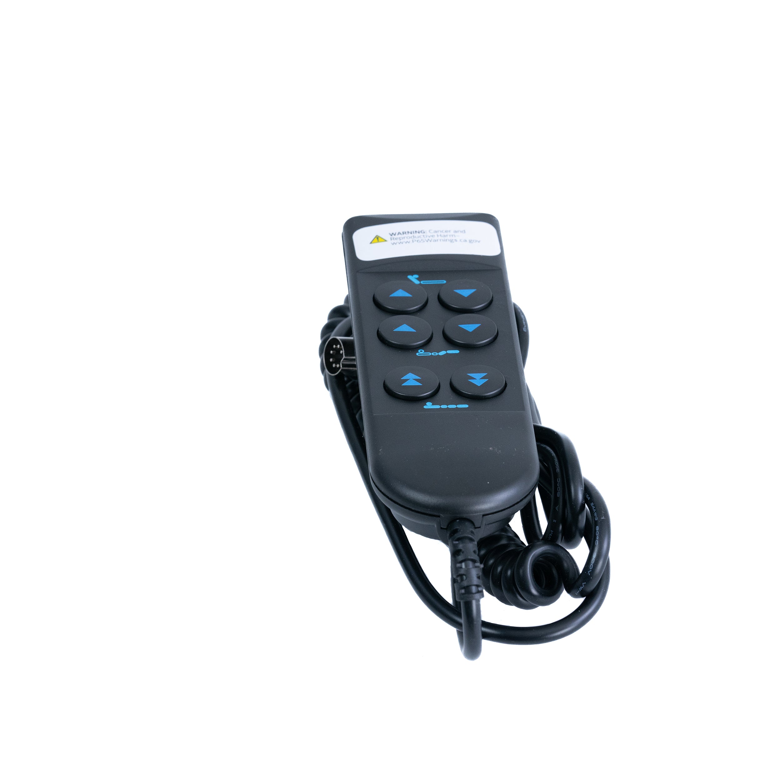 6-Button Hand Control Pendant for the Invacare Full-Electric Homecare Bed (5410IVC), featuring prominent blue buttons, designed for seamless bed adjustment and control.