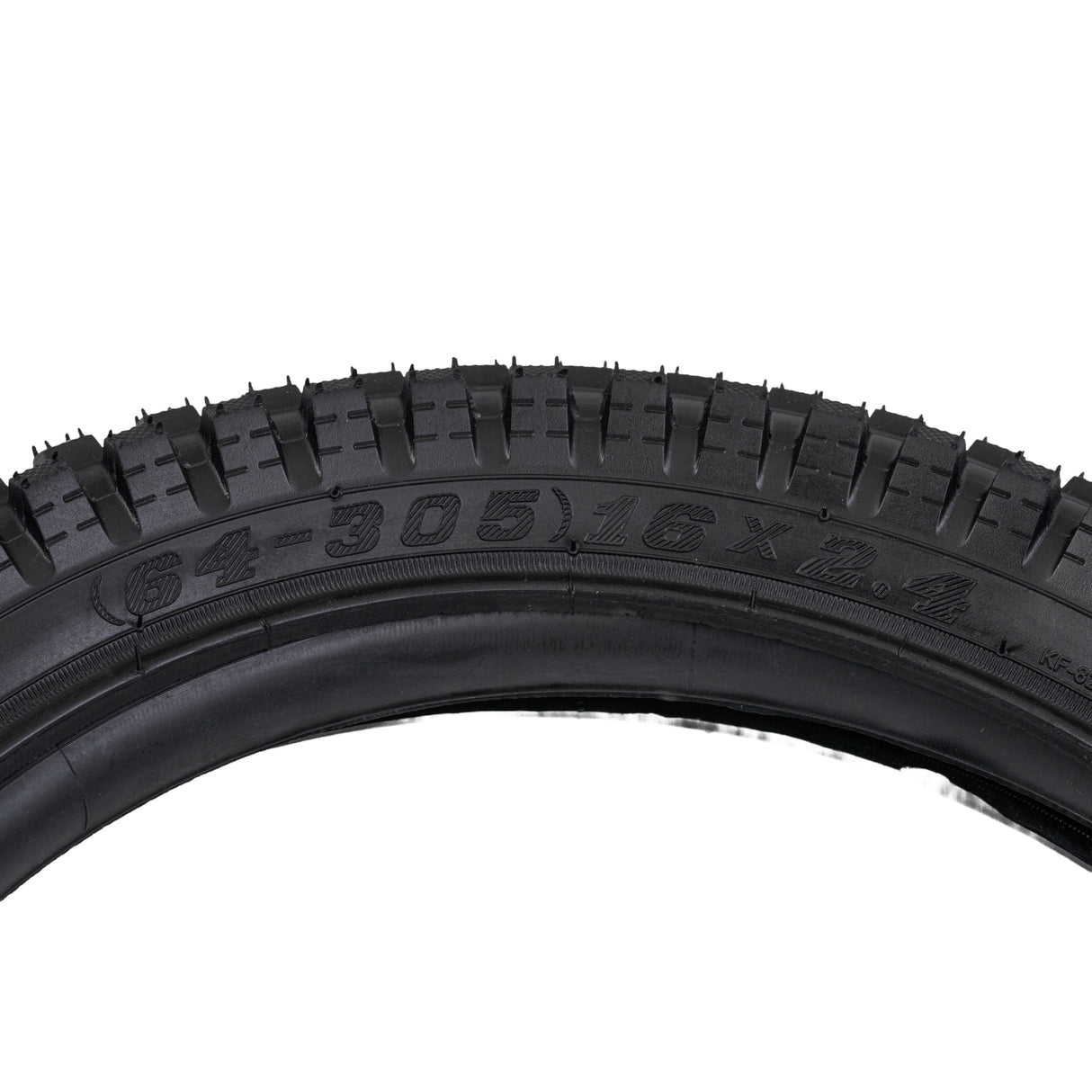 16x2.4 (64-305) Front Tire and Tube Set with Q204 Knobby Tread for Razor MX500 & Razor MX650 Dirt Bikes, showing a close-up of the detailed tread pattern and tire structure.