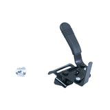 Push to Lock Brake Assembly for Drive Medical Blue Streak & Cruiser III Wheelchairs, featuring a black metal structure with a black handle and visible hardware components.