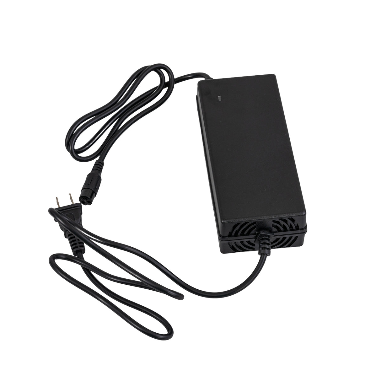 60 Volt 3.0 Amp 3-Prong Battery Charger (Standard) shown with a black rectangular power supply and attached cord, designed for 60 volt electric scooters or ATVs.